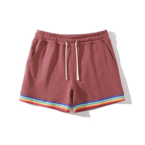 Calças masculinas de verão cor sólida arco-íris bolso cordão solto casual esportes corrida shorts re
