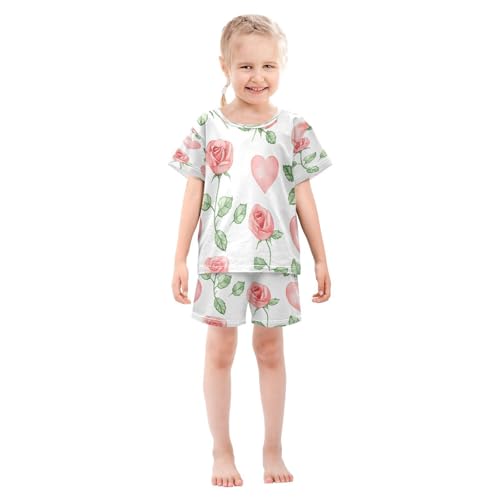 senya Short Sleeve Pajamas Sets Summer Cotton Sleepwear Heart Rose Watercolor3