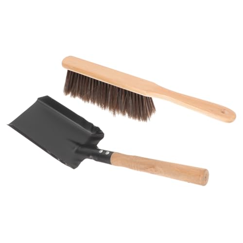 FONDOTIN Utensilios para Chimenea con Pala y Escoba de Hierro y Mango de Madera Herramienta Ligera y para Limpieza de Cenizas y Estufas y Fogones