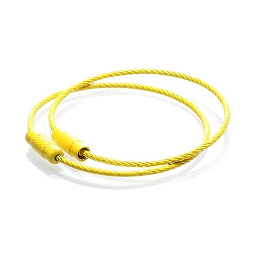 FcaLdqy 10Pcs 150mm Keychain Tag Rope Stainless Steel Wire Cable Loop Screw Lock Gadget Lock up DIY Hand Tools Accessories (Size : 150mm)(Yellow)