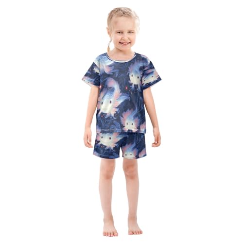 Pajama Sets Short Sleeve Axolotl in Darkness Soft Cotton Summer Sleepwear 2 Piece PJS Size 5-14T4