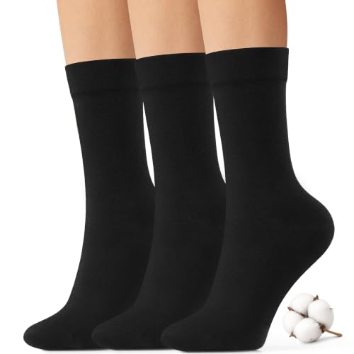 COZYOFFI Cotton Dress Socks Women: 75% Soft Cotton for Work Office - Thin Breathable All Day Ladies Size 6-11 (3 Pack)