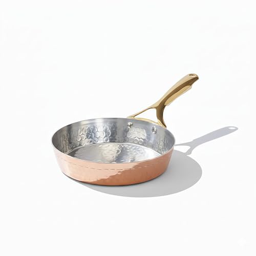 Image of P-TAL Copper Frying Pan with Heat-Resistant Handle | 8.25 Inch Naturally Non-Stick Tin Coated Pan for Healthy Cooking | Traditional Design, Eco-Friendly & Durable Cookware