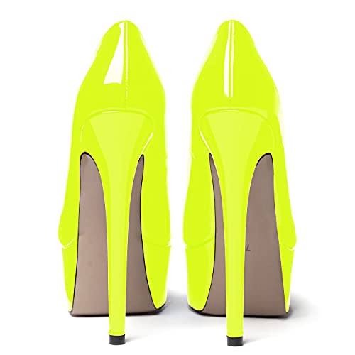 WAYDERNS Women's Solid Patent Leather Slip On Platform Round Toe Stiletto High Heel Pumps Shoes 6 Inch4