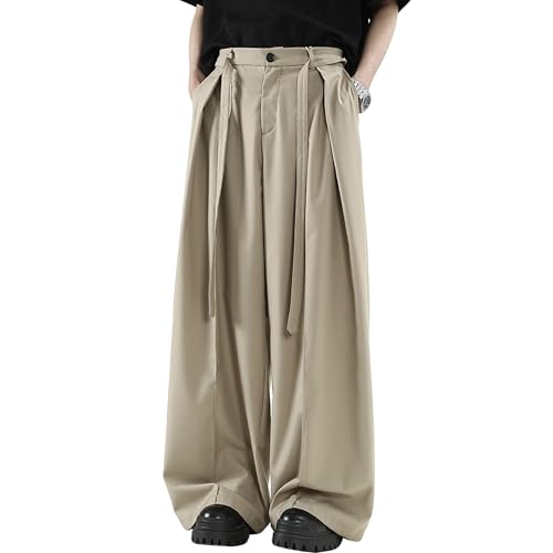 Pantalon à jambes larges plissé fluide coupe baggy cordon réglable homme