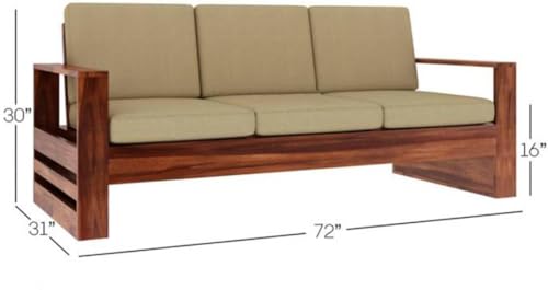 Image of Sheesham Wood 3-Person Sofa for Living Room Home || Solid Wood 3 Seater Sofas Without Small Cushion Furniture for Guest Room Office (Honey Finish)