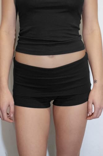 Image of KMBANGI Womens Fold Over Shorts Elastic Waist Y2k Lounge Shorts Foldover Cute Pajama Micro Bottoms Mini Shorts Sleepwear