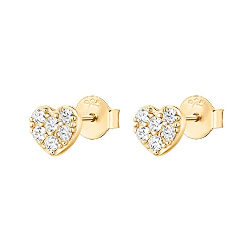 Image of PAVOI 14K Gold Plated 925 Sterling Silver Stud Earrings for Women - Dainty Geometrical Bar Triangle Heart Earrings - Valentines Day Trendy Jewelry