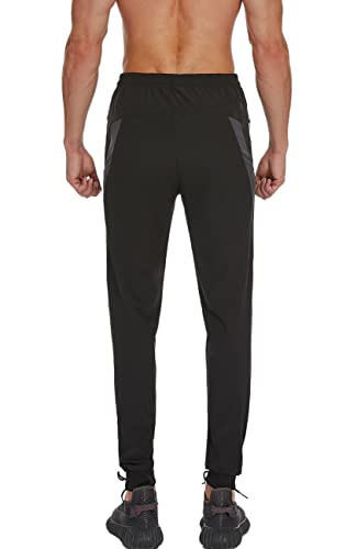 Silkworld Lightweight Sweatpants With Zipper Pockets Men's Slim Fit Athletic Pants For Jogger,Workout,Gym,Running,Training,Black/Grey,X-Large #TOP2