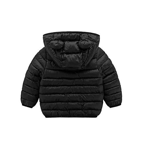Xmwealthy A06-LHLAH00223-BLACK-100# Baby Boys Girls Winter Coats Toddler Light Puffer Down Jacket Infant Kids Bear Hoods Padded Outwear Black 2T thumb #1