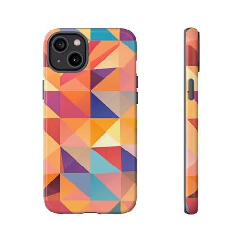 Motif géométrique coloré pour cette coque iPhone 14 Plus orange