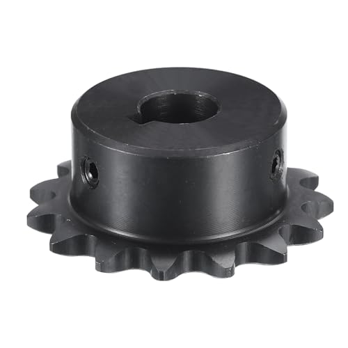 Image of uxcell #35 Chain Roller Sprocket B Type, 1 /2 inch Bore 15 Tooth Single Strand Chain Sprocket, Carbon Steel, Keyway with Set Screws