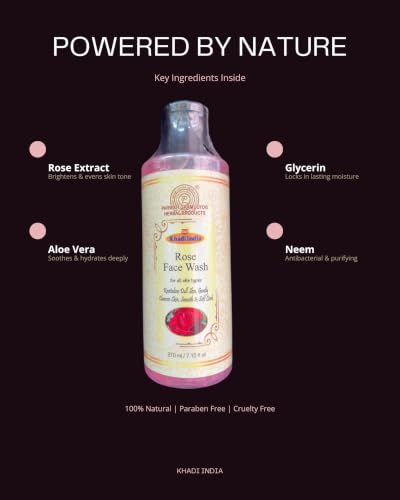 Image of Khadi India Rose Face Wash, for All Skin Types, with Rose Water and Sandalwood Extract, 210 ml