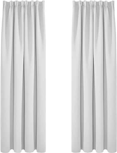 Deconovo Super Soft Blackout Curtains Pencil Pleat Curtains Thermal Insulated Curtains for Girls Room Silver White W55 x L96 Inch 2 Panels