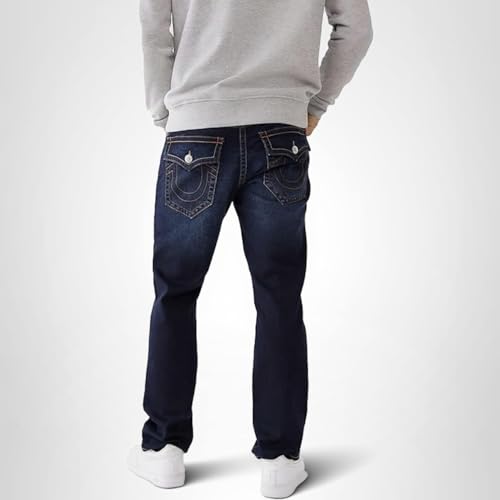 True Religion Men's Ricky Low Rise Straight Leg Jean with Back Flap Pockets, 2SB Body Rinse Black, 36