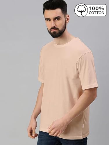 Image of Veirdo Oversized Baggy Fit Drop Shoulder Half Sleeves Round Neck Solid Pure 100% Cotton T-Shirt for Men (Available in White, Black, Mustard, Maroon, Green, Lilac, Navy, Red Color)