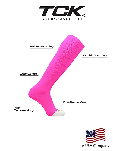 TCK Prosport Tube Socks 2-Pack (Navy/Pink) Medium - Over-the-Calf Athletic Socks | DRY-IQ Moisture Control, Odor Control, Arch Support & Cushioning | Baseball, Softball, Football, Soccer2
