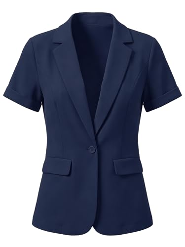 Blazer Manches Courtes Femme Veste De Costume De Bureau Fluide Chic et Légère 1 Bouton