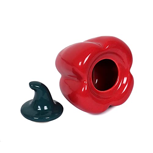 Image of QIMACPLUS Ceramic Capsicum Decorative Pickle Jar| Food Storage Jar | Multipurpose aachar, masala Jar For kitchen and Dining table 500 ML set of 1 Red