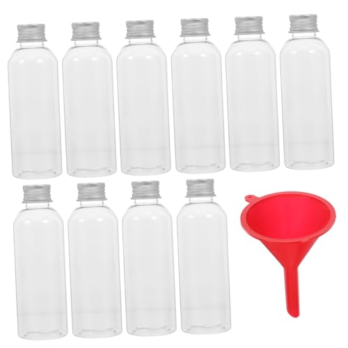 Bouteilles Plastiques Transparentes 150ml 10Pcs avec Bouchon Aluminium | PET Léger, Format Allongé, pour Huiles Essentielles et Jus, Étanches, Voyage Tsa