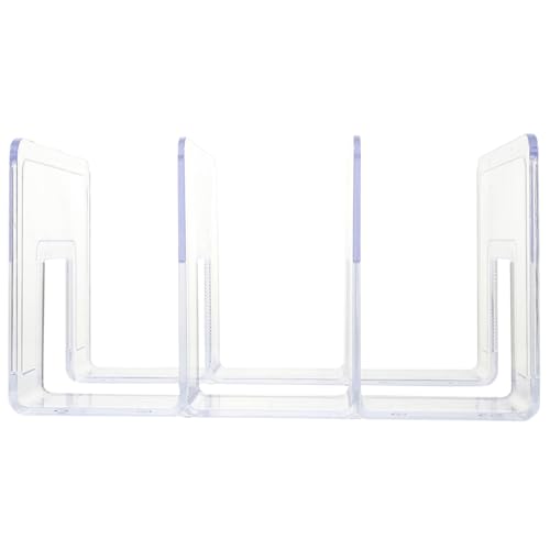 WOONEKY Organizador de Libros de Mesa Transparente, Soporte Acrílico para Documentos, Sujetalibros Multifuncional de 3 Compartimentos para Oficina, Biblioteca y Hogar
