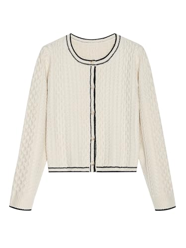 Image of ZAFUL Women's Cable Knit Cropped Cardigan Sweater Button Down Long Sleeve Open Front 2024 Fall Trendy Jackets Outerwear