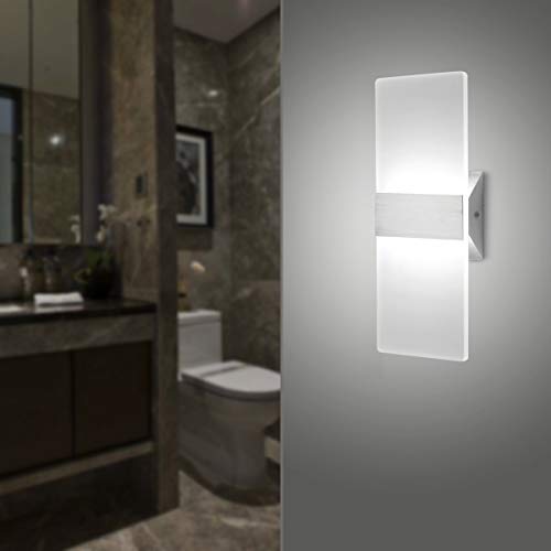 Image of ChangM Modern LED Acrylic Wall Sconce 12W Cool White 6000K Up Down Lamp for Bedroom Corridor Stairs Bathroom Indoor Lighting Fixture Lamps Home Room Decor Not Dimmable No Plug(1 Pack)