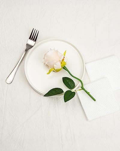 DuHouse 10pcs Artificial Silk Roses Flowers Single Long Stem Fake Rose Bouquet for Wedding Home Party Decoration Centerpieces(Beige) - Image 2