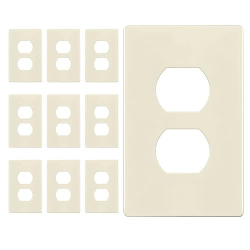 Image of ENERLITES Duplex Outlet Receptacle Cover, Screwless Wall Plate, Standard Size, 1-Gang 4.68 inch x 2.93 inch, Unbreakable Polycarbonate Thermoplastic, UL Listed, SI8821-LA-10PCS, Light Almond, 10 pack