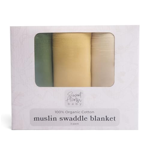Sweet Acorn Manta de muselina para envolver – Manta de muselina de algodón suave para recién nacidos, bebés y niños pequeños, comodidad para todas las estaciones, esencial para bebés, verde, amarillo