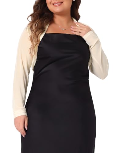 Image of Agnes Orinda Plus Size Mesh Crop Cardigans for Women Long Sleeve Open Front See Through Sheer Bolero Shrug Top