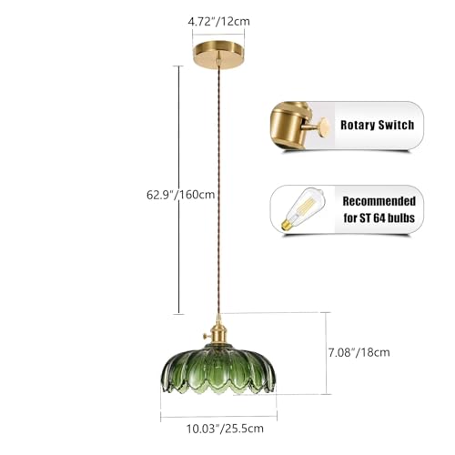 XZHGCEE Vintage Pendant Light Fixtures: Glass Pendant Lights Kitchen Island, Green Pendant Light, Modern Chandelier Pendant Green Light Fixture for Bedroom Dining Room by XZHGCEE - Used condition - Image 8