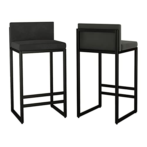 Juego de 2 taburetes de bar modernos de terciopelo, sillas de comedor de altura de mostrador con respaldo bajo y reposapiés, taburetes tapizados para bar o comedor (75 cm)