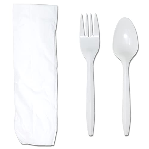 3-Piece White Cutlery Kit for Schools and Kids, Fork/Spoon/Napkin, | 500/Case