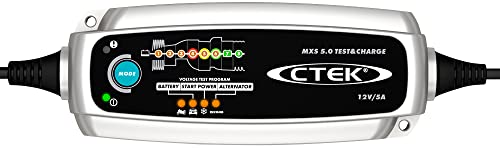 CTEK MXS 5.0 Test&Charge Cargador Batería 12V 5A,Mantenedor De Batería, Cargador De Batería De Coche Y Camion, Probador De Batería Y Alternador con Modo De Reacondicionamiento Y Modo De Copo De Nieve