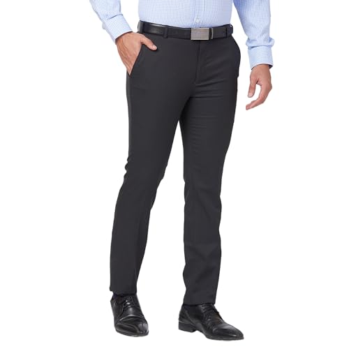 Image of Raymond Men's Mid Rise Slim Fit Structure Pattern Polyester Blend Pleated Formal Trouser