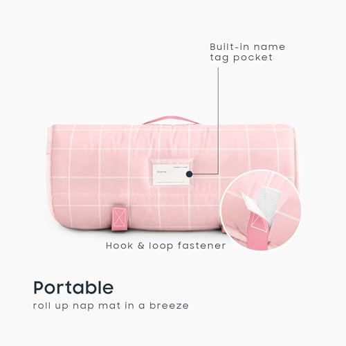 Image of Wake In Cloud - Toddler Nap Mat with Pillow and Blanket, for Kids Boys Girls Ages 3 Plus in Kindergarten Daycare Preschool Pre K, Roll Up Sleeping Bag, Gingham Grid Checkered