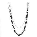 tenghong2021 Neon Resin Chunky Hip Hop Jeans Chain Body Chain Punk Goth for Women Men Acrylic Link Chain for Women Thick Keychains Belt Waist Chains Body Accessory for Girls-Double layered Black