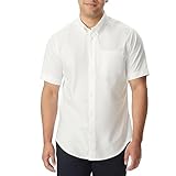 French Toast Men's Oxford Button Down Shirt with Expandable Collar and Short Sleeves, White, Medium