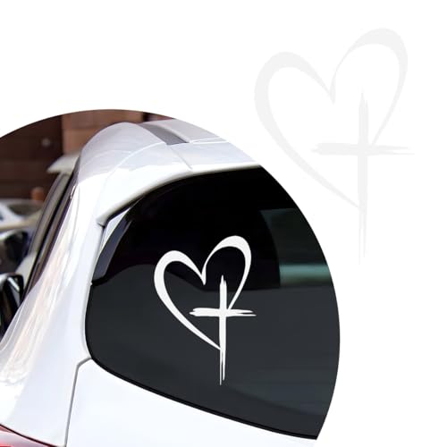 Image of DXNQ Love Cross Sticker Decal, Faith Hope Love Heart Cross Stickers Car Bumper Decals, 8.7''x6'' Vinyl Decoration Stickers for Car Window Wall Laptop Notebook, Car Accessories (White)