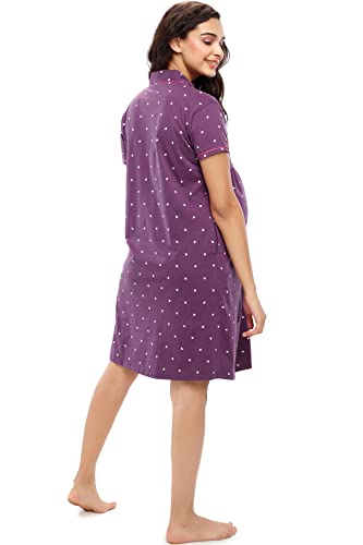 Image of ZEYO Women's Cotton Night Dress Heart Printed Maternity & Feeding Short Nighty Night Gown Shirt 5635