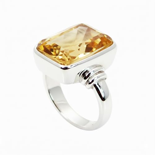 Bague en argent et quartz citron véritable taille rectangle style lunette - 2