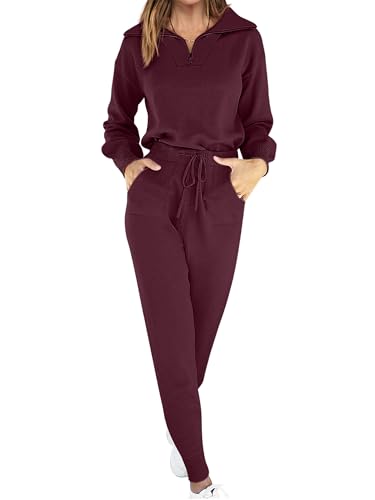 ANRABESS Women's Two Piece Outfits Sweater Lounge Sets Long Sleeve Zip Up Knit Pullover Jogger Pants Tracksuit Travel Outfits