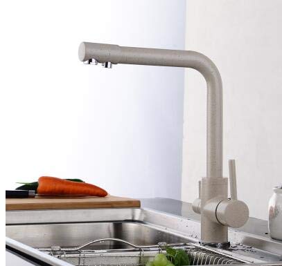DRFGNF Grifos de Cocina de latón Macizo para Cocina Mezclador de Filtro de Tres vías Mezclador de Fregadero de 3 vías Grifo de Cocina filtrado para Cocina Giratorio de 360 Grados, e