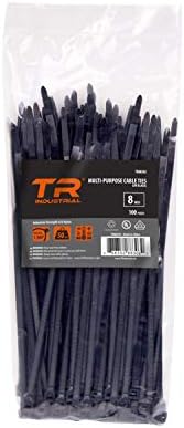 TR Industrial Multi-Purpose UV Resistant Black Cable Ties, 8 inches, 100 Pack