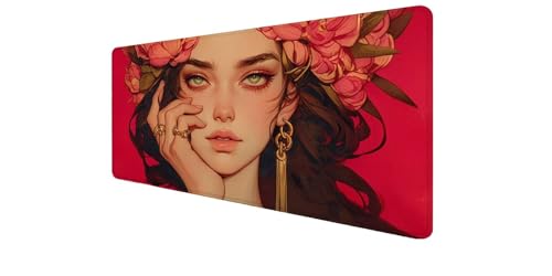 Mouse pad XXL Femme motif fleur avec bords cousus durables D1-570