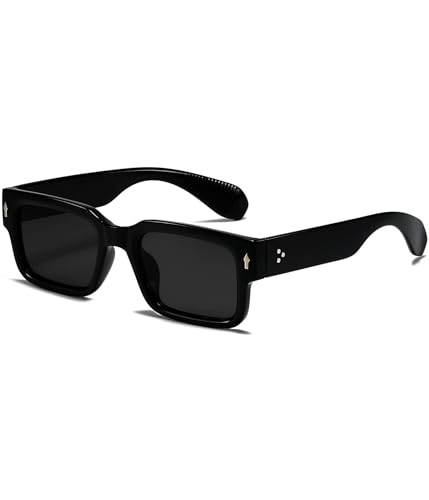 SUNBSR Classic Square Sunglasses for Women Men Trendy Thick Frame Rectangle Sun Glasses Chunky Black Shades Black/Grey