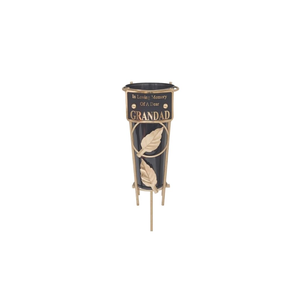 Grandad - Memorial Metal Grave Vase With Gold Leaf - Black
