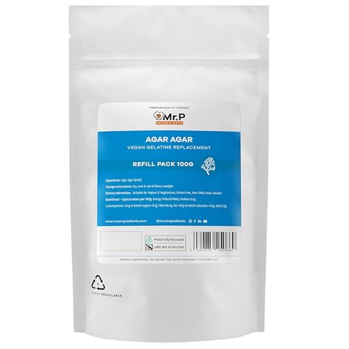 Mr.P Ingredients Agar Agar Poudre 100g Refill, Gelifiant Alimentaire Naturel et Végétal pour Gelées, Desserte, Cuisine Moléculaire et Mixologie, Sans...
