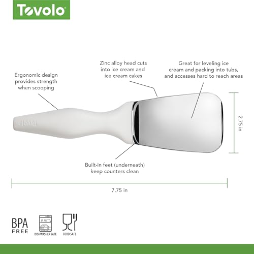 Image of Tovolo Ice Cream Spade Heavy Duty Zinc Alloy Dishwasher Safe Ice Cream Paddle Spade for Shaping Cutting Serving Gelato Sorbet Cookie Dough, Non Slip Ergonomic Handle Ice Cream Spade, White